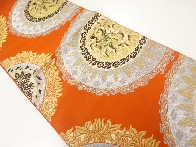 JAPANESE KIMONO / ANTIQUE FUKURO OBI / WOVEN DECORATIVE PLATE PATTERN